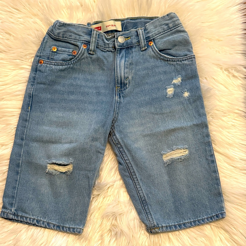 Levi's Boy's 511 Adjustable Waistband Slim Fit Distressed Denim Shorts - Size 12